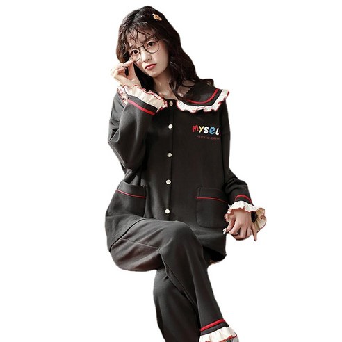 우정잠옷 커플 잠옷 여 봄가을 학생 귀요미 가디건 투피스 추동 얇게 남성 홈웨어를 착용할 수 있다.
