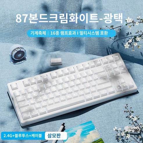 고급스러운 키보드 독특한 현대적인 시각적인 무선 기계식 키보드, 87키트밀크화이트-화이트라이트 (2.4G무선블, 차축(코드 오피스) 무선키보드
