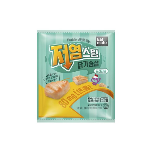 잇메이트 저염 스팀 닭가슴살 오리지널 100g(1팩)  100g, 1개