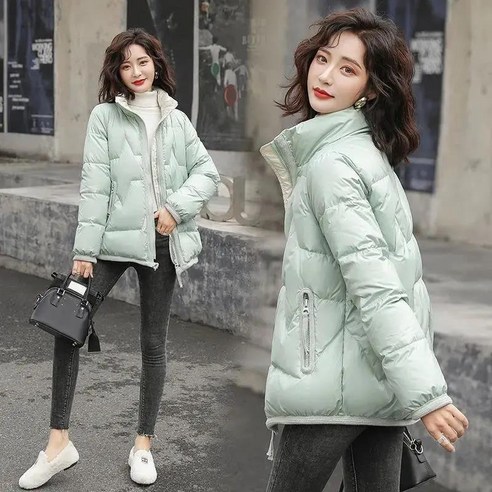 【DF】여성 짧은 재킷 겨울 새로운 한국어 캐주얼 모든 경기 흰색 오리 다운 자켓 스탠드 칼라
