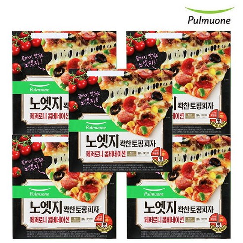 [풀무원] 노엣지 꽉찬토핑 피자 페퍼로니콤비네이션x5판, 1세트