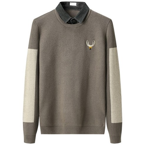 smy가짜 스웨터 남성 셔츠 칼라 새로운 겨울 유행 대비 색 긴 소매 수 놓은 리드 스웨터 두꺼운