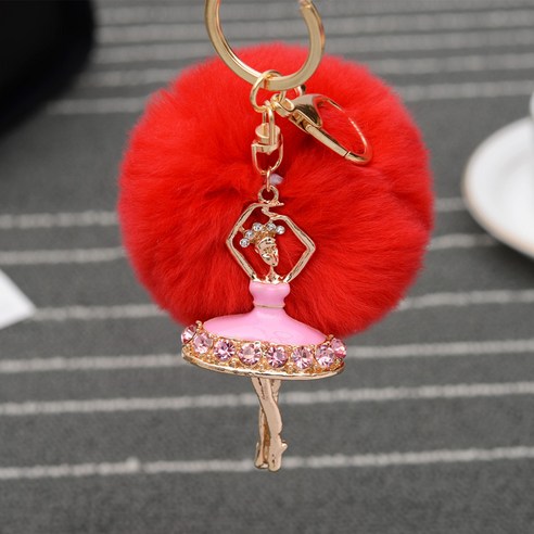 패션 창의 달 토끼 털 공 열쇠 단추 귀엽다 천사 자동차 열쇠 단추 여성 털 가방 걸이, 진홍색
