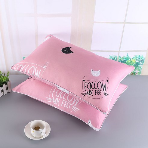 베개 세트 학생 베개 1인 기숙사 귀엽다 만화 베개 속 베개 속 목 디스크 베개 1팩, 핑크 고양이(지퍼)