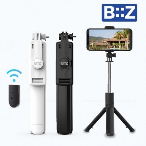 [2색상] 비즈 블루투스 삼각대 셀카봉 블루투스리모컨 포함 /BZ-SS30, BZ-SS30(블랙), 블랙