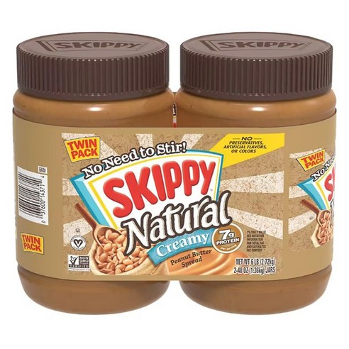 스키피 Natural Creamy Peanut Butter Spread 2개입, 1.36kg, 2개