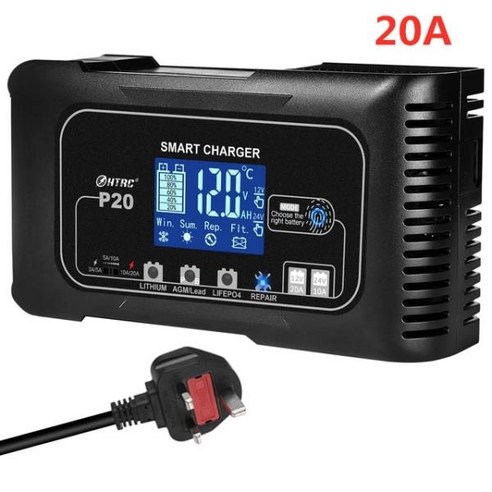 HTRC 스마트 배터리 충전기 자동 펄스 수리 납산 LiFePO4 차량용 오토바이 15A 20A, 1개