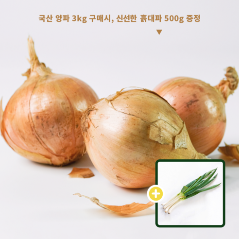 올해수확 국내산 햇양파 3kg(소) 구매시 신선한 흙대파 500g 증정, 1개