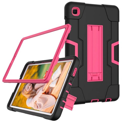 삼 성 갤 럭 시 탭 A7 라이트 2021 SM T220 T225 방진 안전 태 블 릿 PC 케이스, Black+rose