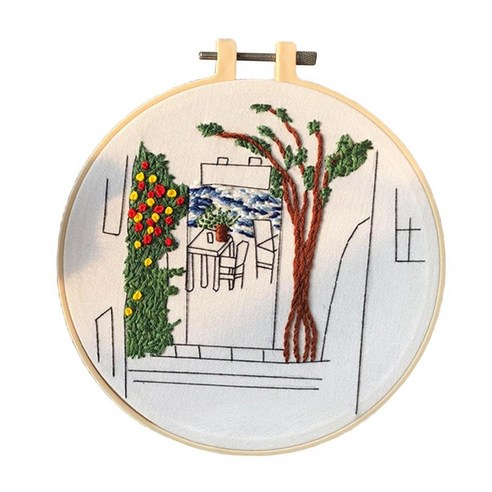 자수 키트 크로스 스티치 경치 좋은 수제 프레임 후프 영어 설명서 성인용, 씨 타운, 30x30cm, 면