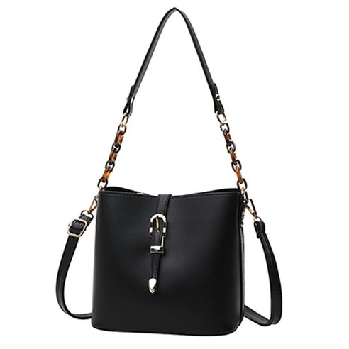 한국 스타일 숙녀 숄더백 메신저 가방 대형 대각선 가방 휴대용 모든 일치 버킷 가방 (블랙)