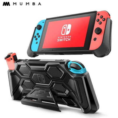 Mumba 닌텐도 스위치 케이스 Nintendo Switch 보호커버 스탠드, 블랙