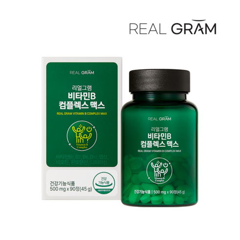 [본사공식] 리얼그램 8종 비타민B 컴플렉스 작은알약 활력 피로 에너지 건강기능식품 1병 3개월분, 1박스, 90정