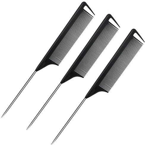 엔빙 전문가용 미용실 카본 스틸 꼬리빗, 블랙, 3개