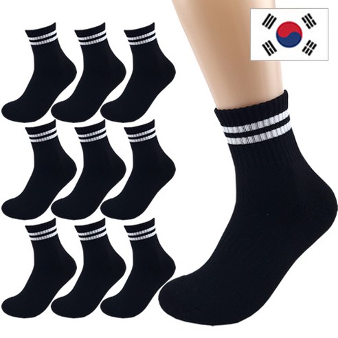 올리싹 5+5 두꺼운 남성용 국산 더블쿠션 두줄 스포츠 중목 양말, 블랙, 10개