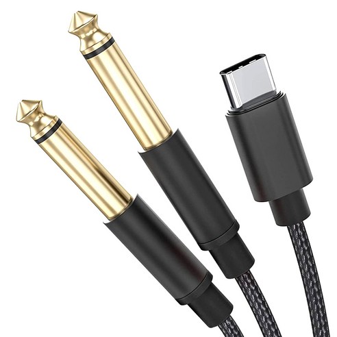 Retemporel TYPE-C - 듀얼 6.35mm 스테레오 분배기 Y 케이블 USB Type C 스마트폰 태블릿용 오디오 케이블, 검은 색