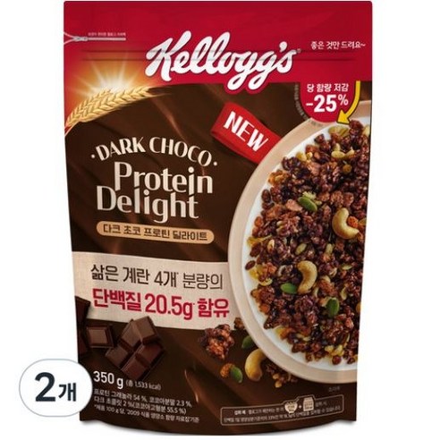 켈로그 다크 초코 프로틴 딜라이트 그래놀라 시리얼, 350g, 2개