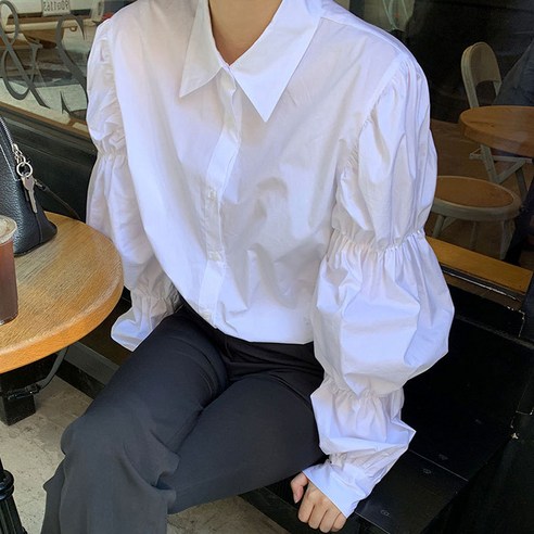 2021 봄 가을 디자인 감각 부드럽다 궁중 풍기 퍼프 소매 흰 셔츠 상의 여자