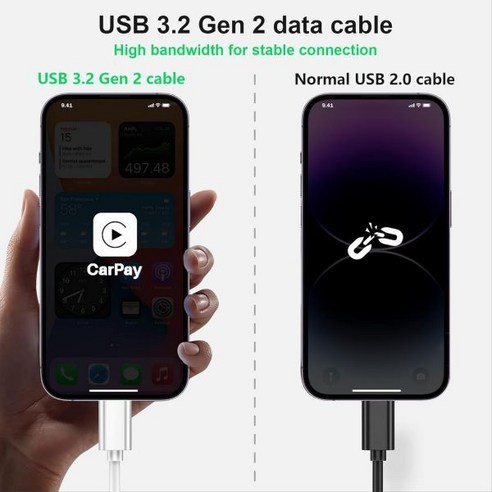 iPhone 15용 카플레이 케이블 USB A ~ C 카 충전기 3FT 3.2 10Gbps 고속 데이터 전송 타입 케이블MacBook용 iPad 10세대 Air 54세대 Pro, 3 FT_White | 1