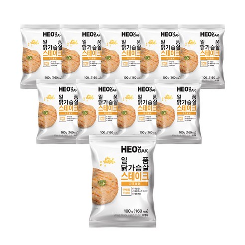 닭가슴살  허닭 [본사당일출고] 일품 닭가슴살 스테이크 치즈불닭 100g (1팩 당 170kcal), 10팩