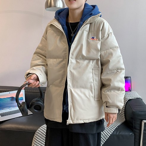 mxt가죽 코튼 패딩 자켓 남자 가을과 겨울에 패션 브랜드 두꺼운 느슨한 면화 패딩 자켓 레저 디자인 감각 후드 빵 자켓