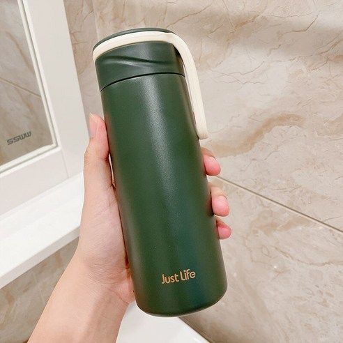 간단한 보온병 컵 차 물 분리 커플 학생 휴대용 신선한 고급 절묘한 작은 사무실 차 컵, 짙은녹색Jiafu보온병컵, 350Ml