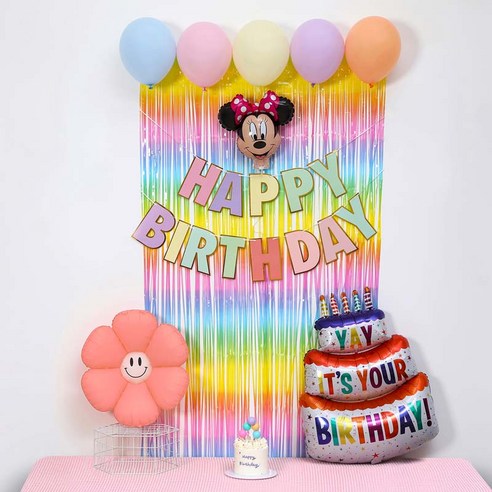 [피앤비유니티]스마일데이지 풍선스탠드 생일장식커튼세트 펌프포함, 1세트, 12)미니마우스기본형 마카롱커튼세트