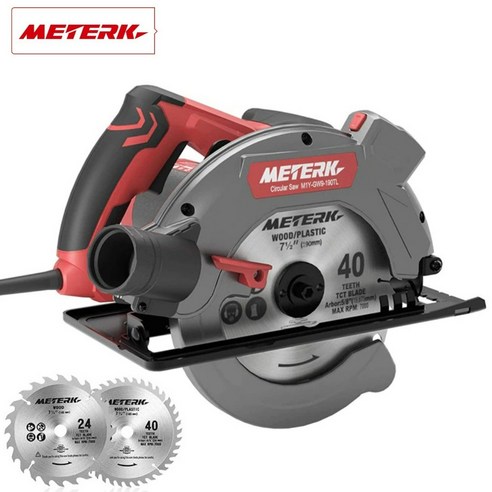 Meterk 원형톱 전기톱 1500W 62MM 톱날 2개 세트, 1세트