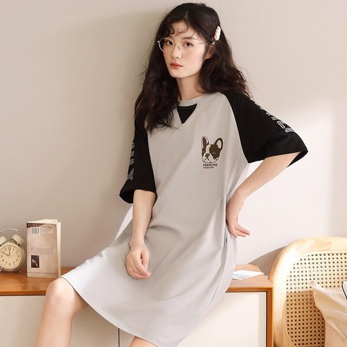 YANG 코튼 커플 잠옷 여성 여름 얇은 반소매 풀오버 일본식 간단한 대형 느슨한 코튼 남성 홈 착용