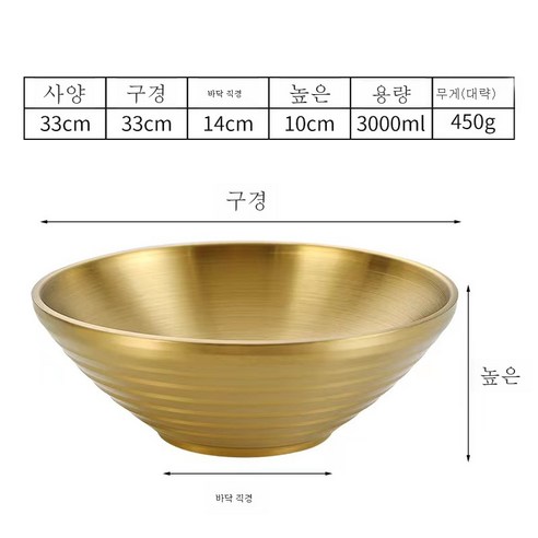 304 스테인레스 스틸 한국 냉간 그릇 쌀 샐러드 수프 그릇 골드 빅 그릇 그릇, 33cm 버킷 그릇 (304 황금)