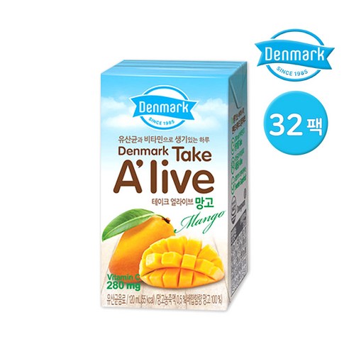 덴마크 테이크 얼라이브 망고or스위티자몽 120ml 과일주스 유산균음료, 32개
