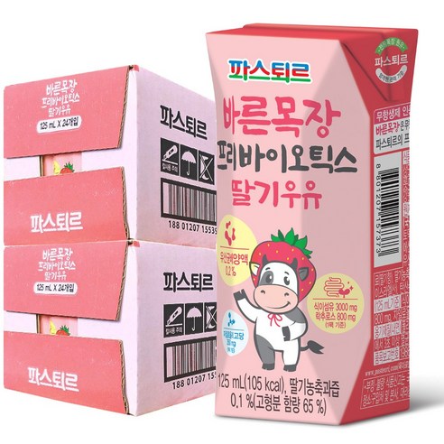 바른목장 프리바이오틱스 딸기우유125ml, 24개, 125ml 서울멸균우유 Best Top5