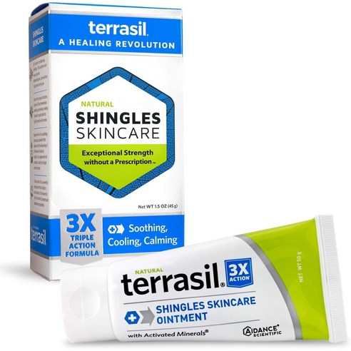 Terrasil Shingles 대상 포진 치료 크림 45g 테라실 3x 트리플 액션 특허 천연 포뮬러 고통스러운 발진 신경통 가려움증 통증 대상포진 스킨케어 바디케어, 1.58온스1팩, 1개 선물세트/키트