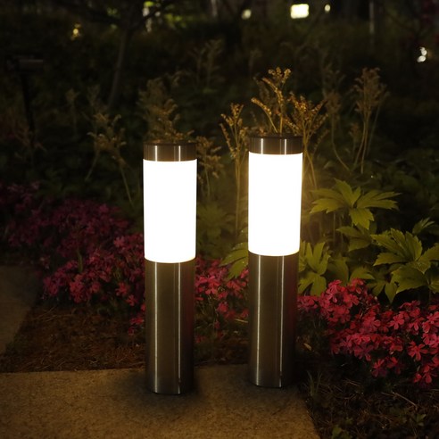 에이치케이셀 2색 LED 태양열 빅 원기둥 정원등 2개 1세트, 실버