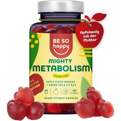 Be So Happy® 면역 체계를 위한 에키네시아 + 엘더베리 + 비타민 C 및 아연 비건 60개, Mighty Metabolism, 1개, 60정