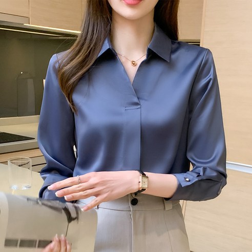 DFMEI 흰색 셔츠 여성의 새로운 기질 단색 새틴 세련된 긴팔 탑 디자인 감각 틈새 셔츠