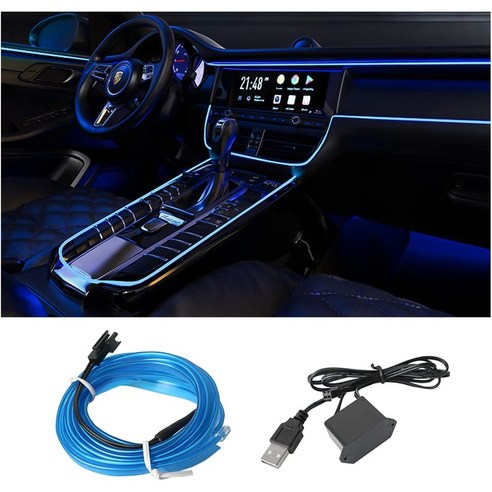 Starlaff LED 자동차 분위기 led실내조명 USB 차량실내장식 적합 99% 자동차, 아이스 블루, 1m, 1개