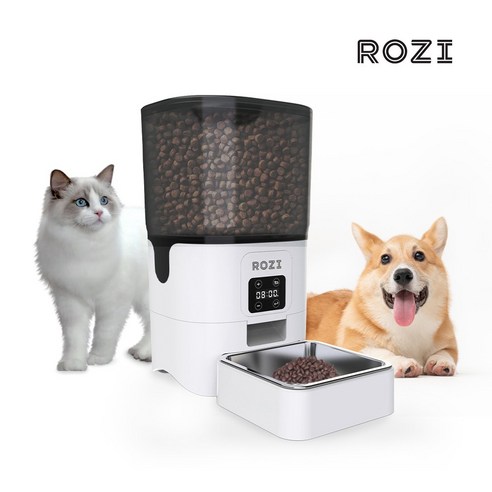 ROZI 반려동물 자동급식기 자동배식기 1.6kg 6L 6회 급여 음성녹음기능 KC인증제품