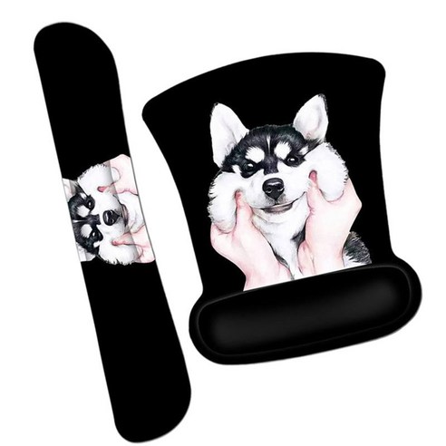 마우스 손목 받침대가있는 귀여운 강아지 게임용 키보드 손목 받침대, 검은 색, 250 x 200 x 22mm, 메모리 폼