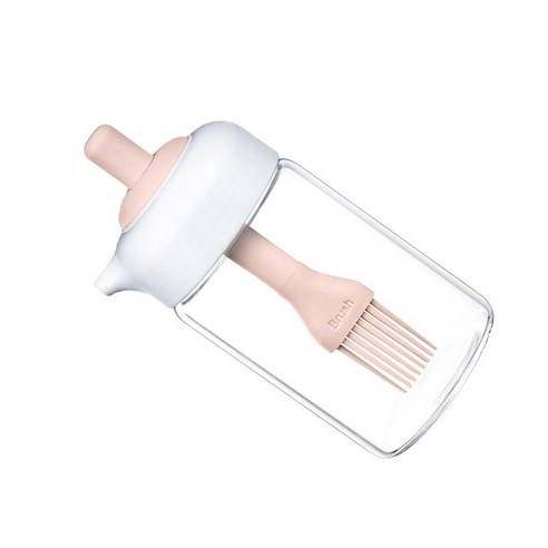 2 in 1 올리브 오일 디스펜서 병 컨테이너 실리콘 오일 브러시 230ml 파티 뷔페 로스팅 마리네이팅 캠핑 피크닉, 분홍색, 6.8x13.5cm, 유리 실리콘