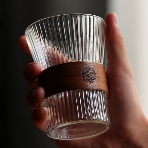 DFMEI 유리 커피 컵 하이 -값 값 IN 윈드 패밀리 워터 컵 투명한 추천 컵 창조적 인 간단한 음료수 컵, 안티 hot 나무 고리를 가져오고 웃고 컵은 종종 수직