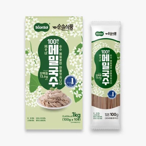 순솔 100 메밀국수 1kg (100g x 10봉) 비건면 무밀가루 저칼로리면 제로슈가 무첨가물 무가당 메밀면, 10개, 100g