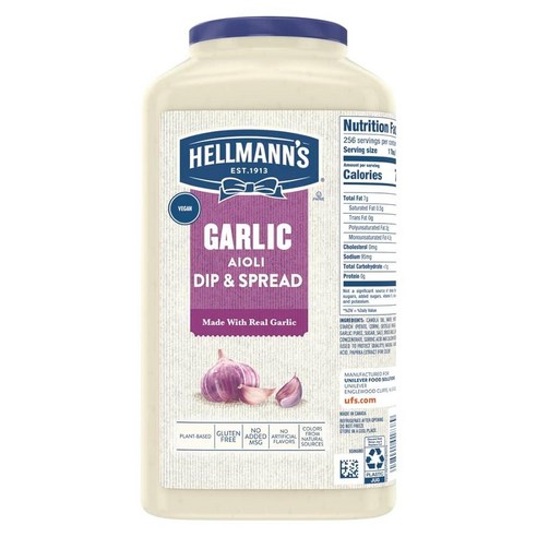 Hellmann's Garlic Aiolii Dip & Spread Jar, For Food Service, Ready to Use, No Artificial Flavors,