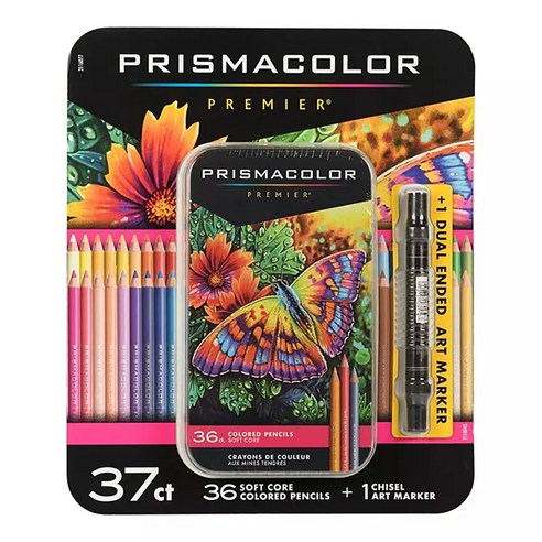 프리즈마 유성색연필 36색세트와 드로잉 디자인 양날 치즐 마커를 사용하여 다양한 작품을 그려보세요!