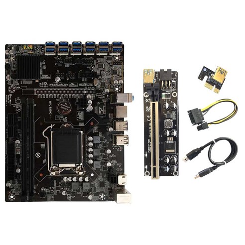 AFBEST B250C BTC 마이닝 마더 보드 + 009S 플러스 라이저 12XPCIE-USB3.0 GPU 슬롯 LGA1151 지원 DDR4 RAM 데스크탑, 검은 색