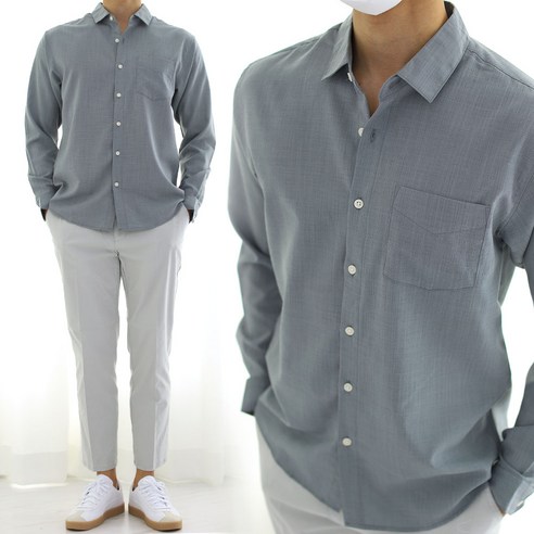 남자 여름 셔츠 린넨 카라 긴팔 남방