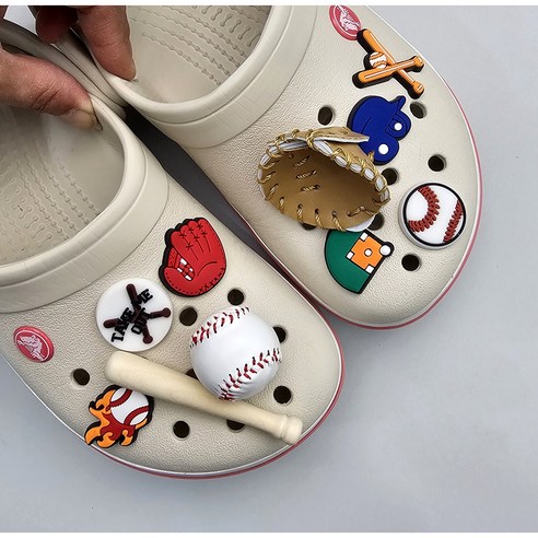 야구 파츠 세트 18pcs (기본파츠 16pcs + 입체파츠 2pcs) 이니셜파츠 별도 스포츠 동호회 동아리 신발 악세서리 신발 실내화 꾸미기 파츠 참