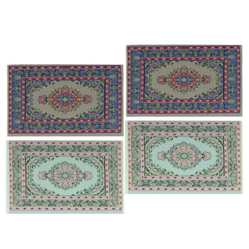 4pcs 직사각형 항목 문 깔개 현관 매트 12 번째 인형 집 장식 장식, 실크, 블루+그린