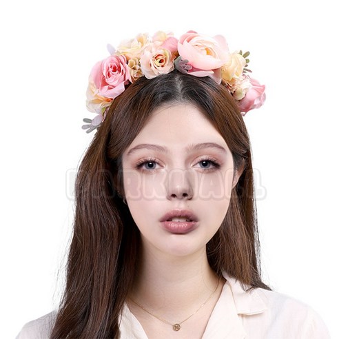 로즈 부케 장미꽃화관 피치 (꽃머리띠 셀프 웨딩 촬영용 브라이덜샤워 파티 행사 소품)