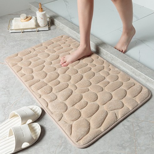 티아오 50*80CM 조약돌 디자인 산호벨벳 표면 미끄럼방지 욕실/화장실 매트, 카키색